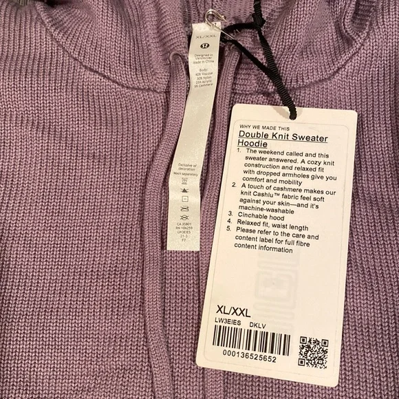 lululemon Double Knit Sweater Hoodie Lavender Size  XL/XXL NWT - Picture 7 of 7